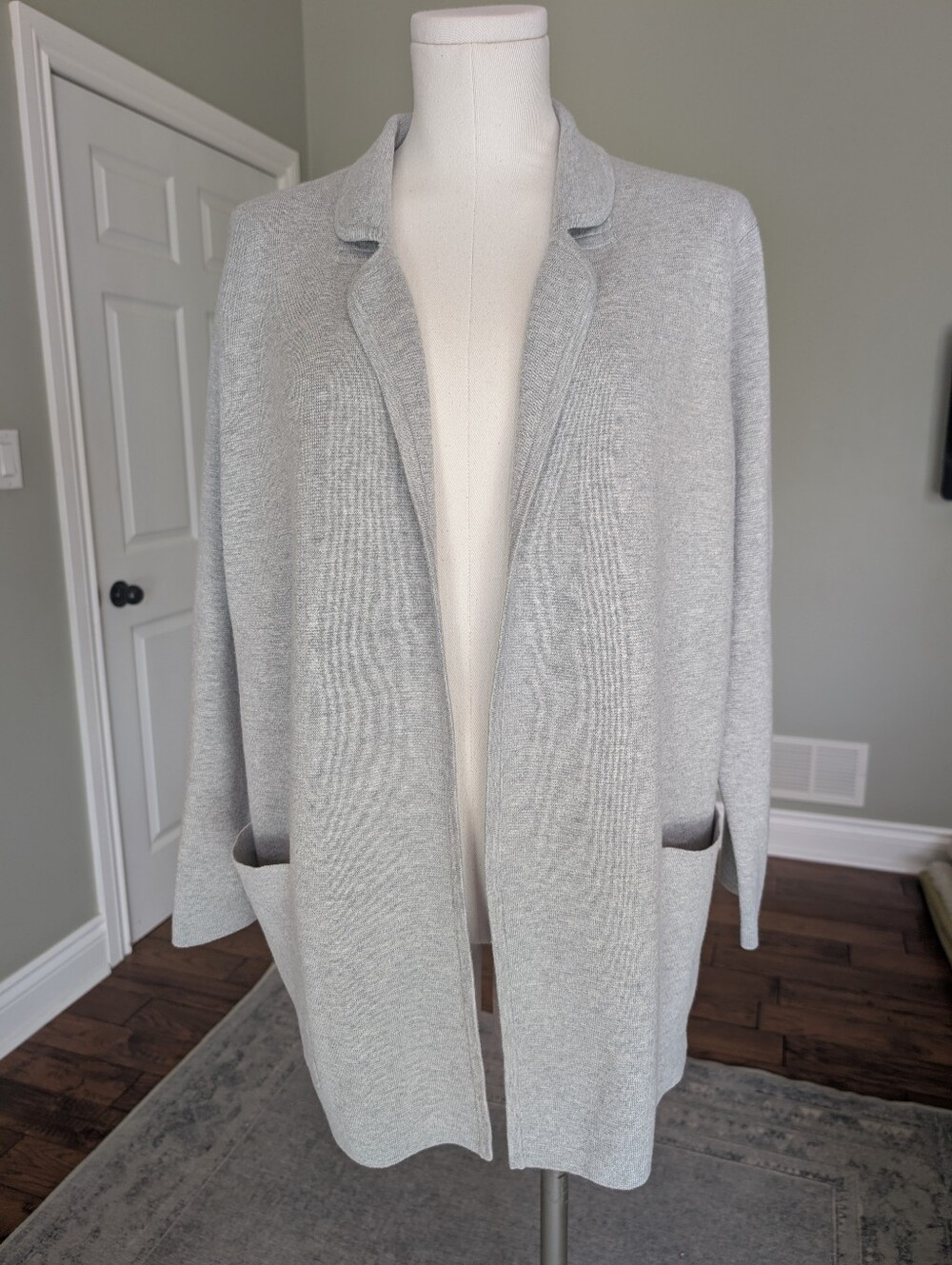 J.Crew Women's Merino Wool Blend Cardigan Open Front Sweater Gray Business M